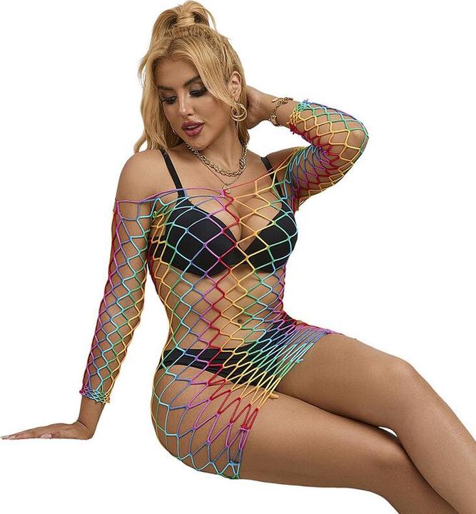Produktbild Subblime 952426 Regenbogen-Bodystocking Mit Langen Rmeln Und Netz Eine Grã–Sse (S)