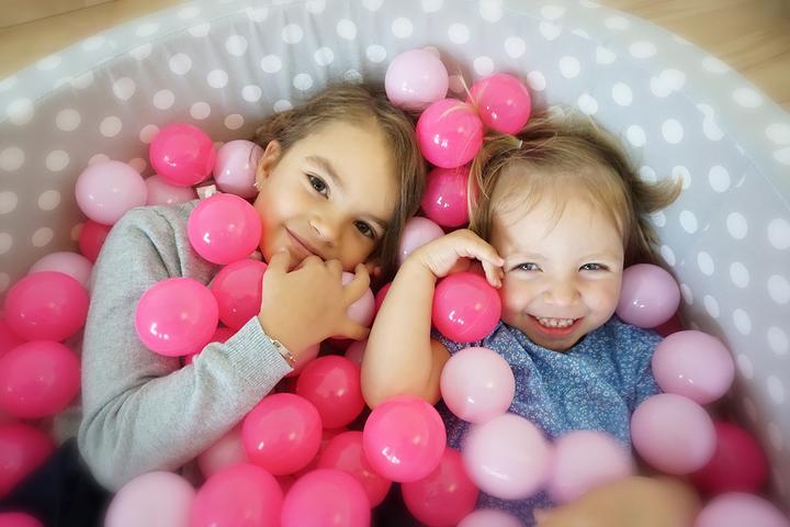 Actual product image Knorrtoys Ball pool soft - "Grey white dots" - 300 balls soft pink (approx. 6cm diameter)