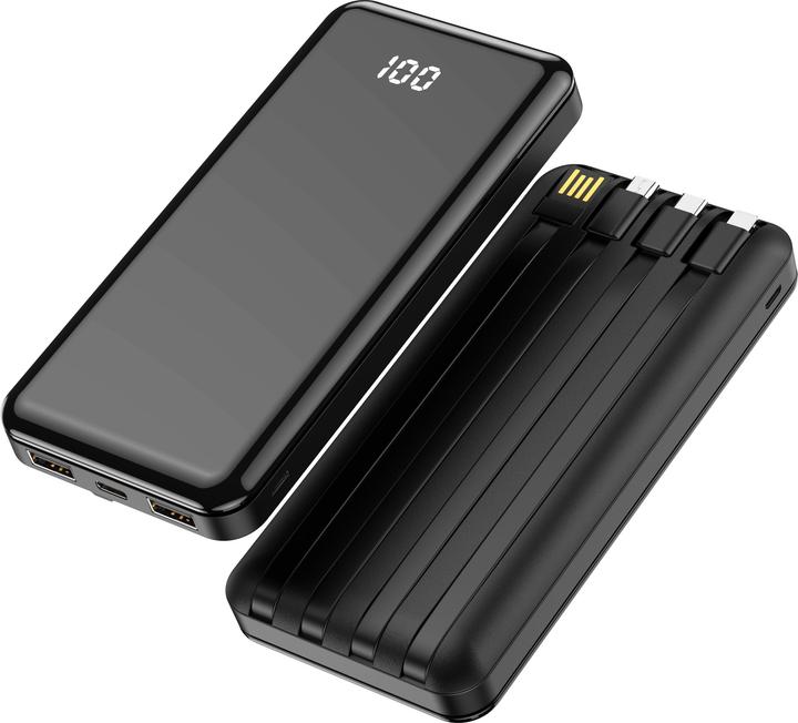 Actual product image Forever power bank TB-411 ALLin1 10000 mAh with cables USB-C + Lightning + microUSB black (10000 mAh, 10 W, 37 Wh)