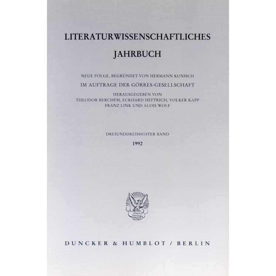 Literaturwissenschaftliches Jahrbuch., Fachbücher von Volker Kapp, Franz Link, Theodor Berchem, Eckhard Heftrich, Alois ...