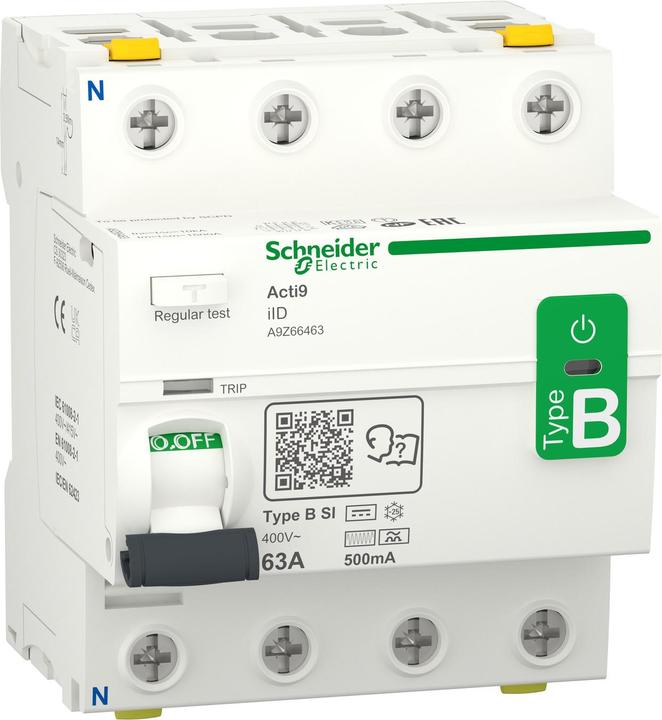 Produktbild Schneider Electric A9Z66463 IID 4P 63A 500MA TYP B-SI FI-Schutzschalter allstromsensitiv