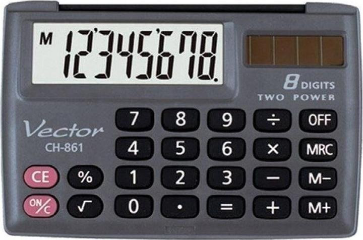 Actual product image Vector Kalkulator kieszonkowy KAV CH-861 8-cyfrowy 87x58mm czarny (Solar panel)