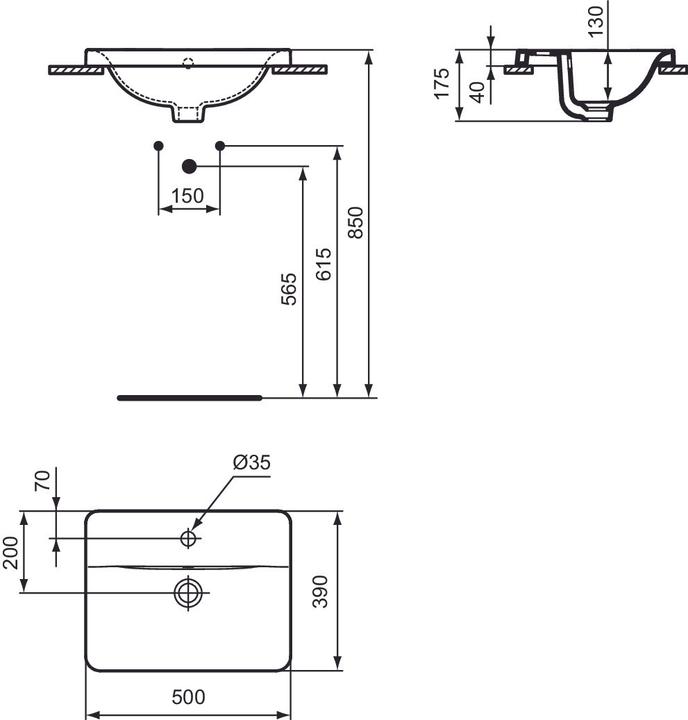 Produktbild Ideal Standard Connect Einbauwaschtisch rechteckig 500mm E5043 (390 mm, 500 mm)