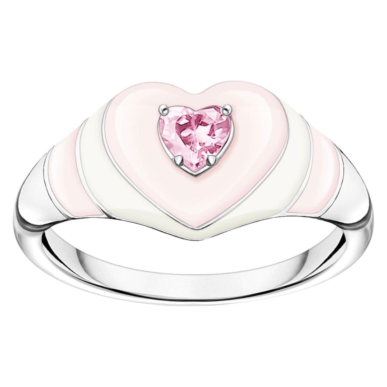 Thomas Sabo, Ring, Ring Herz Mit Pinkem Stein Silber, (50, 925 Silber)