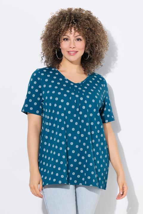 Immagine prodotto Ulla Popken T-shirt dal taglio svasato con scollatura a V, nervature e mezze maniche (58)