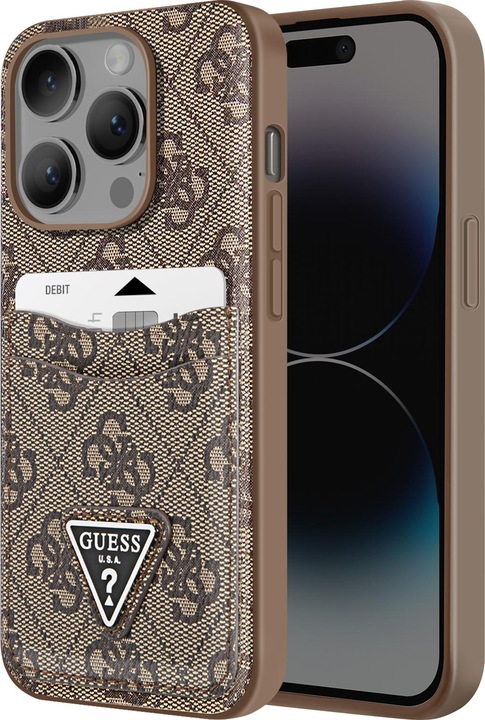 Actual product image Guess PU 4G card holder cover, Braun Series (Apple iPhone 14 Pro)