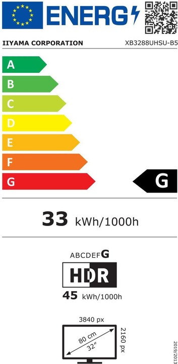 Label énergétique iiyama ProLite XB3288UHSU-B5 (3840 x 2160 pixels, 32")