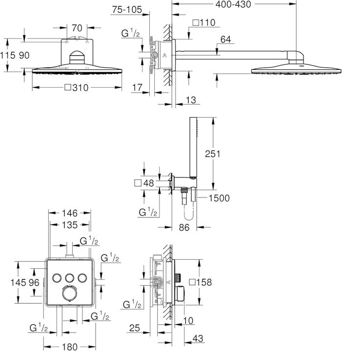 Actual product image Grohe Precision SmartControl Unterputz Duschsystem mit Vitalio SmartActive 310 Cube (2 Strahlarten) und Vi