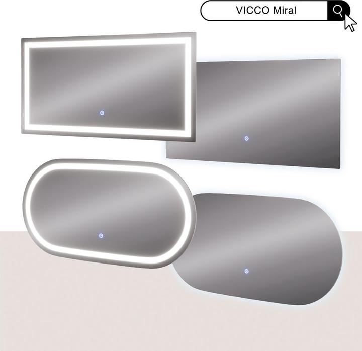 Produktbild Vicco Badezimmerspiegel Miral, Glas, 50 x 100 cm mit Frontlight Beleuchtung
