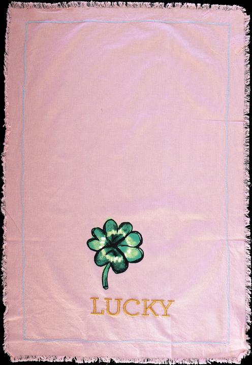 Produktbild Rice Cotton Tea Towel Good Luck print and Embroidery in Soft Pink (70 x 50 cm)