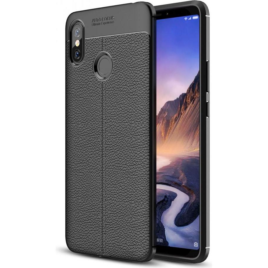Screenguard Xiaomi Mi Max 3 Hülle Leather Design TPU Cover (Xiaomi Mi Max 3), Smartphone Hülle, Schwarz