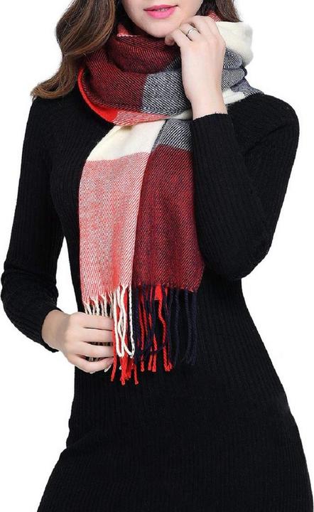 Produktbild Only-Bags.Store Kariertes Dreieckstuch Winter, Pashmina-Schal weicher Quasten-Wickelschal