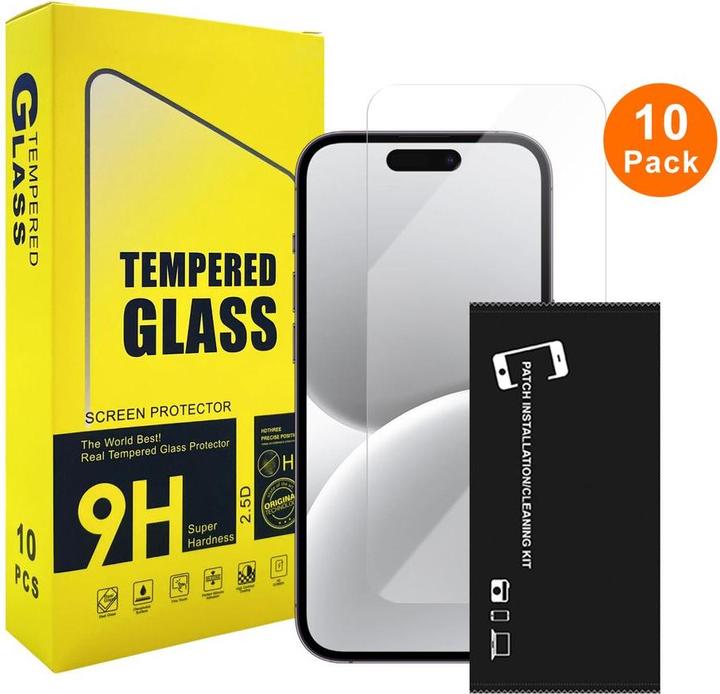 NoName 10-pak gehard glazen screenprotector voor iPhone 16, Bulk (10 Pcs., Apple iPhone 16)
