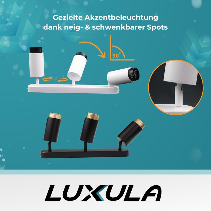 Actual product image Luxula Pivoting LED surface-mounted spot, 3-bulb, white/black (GU10)