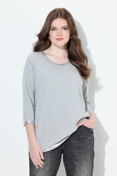 Actual product image Ulla Popken Silver Trim 3/4 Sleeve Tee (58)
