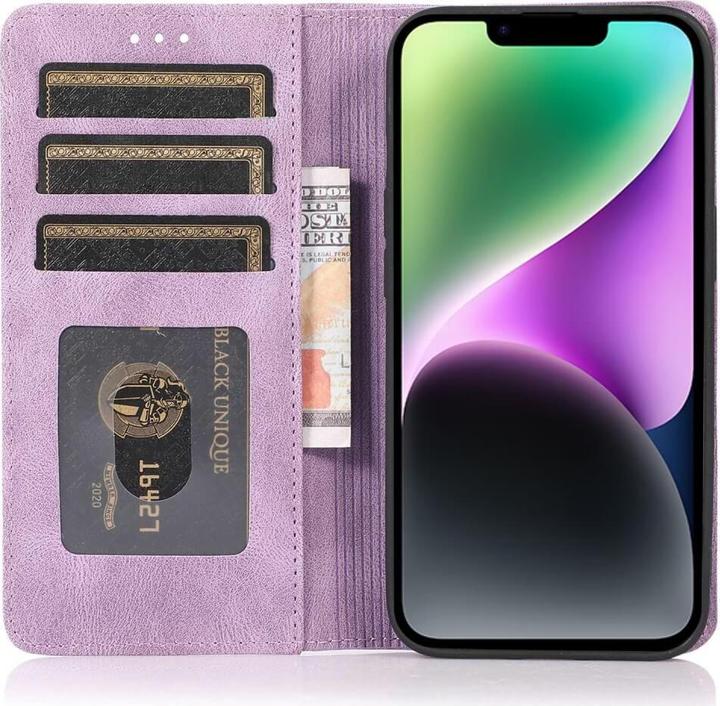 Produktbild Cover-Discount iPhone 15 - Vintage Flip Case Hülle violett (Apple iPhone 15)
