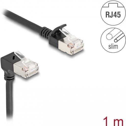 Actual product image Delock RJ45 network cable Cat.6A S/FTP Slim 90° bottom angle (S/FTP, CAT6a, 1 m)