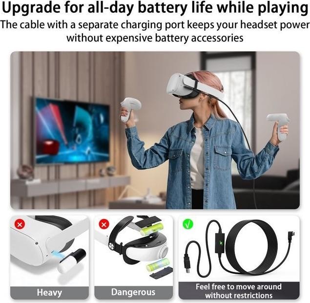 Immagine prodotto AMVR Meta Quest 3 / 3S VR Link Kabel mit USB Typ-C Ladeanschluss