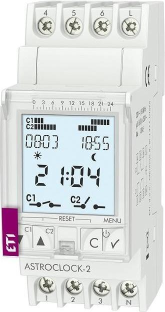 Produktbild Eti Polam Laikrodis Astronomische Steuerung 2 Kanäle 16A ASTROCLOCK-2 (002472051) (4-Polig)