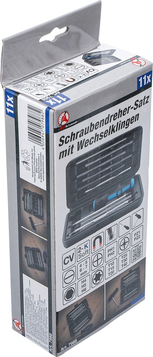 Actual product image BGS Screwdriver Set with interchangeable Blades 11 pcs. (T-section, Cross recess, Port)