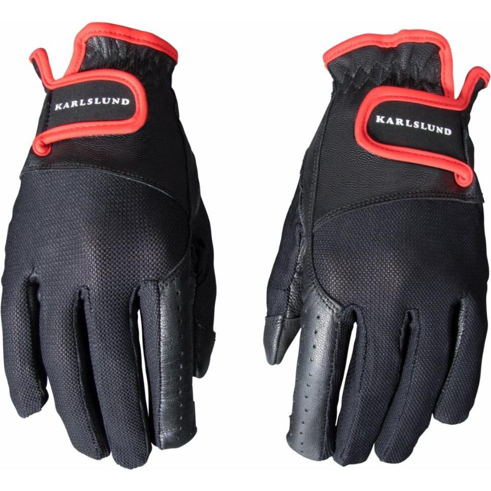 Thumbnail - Karlslund, Herren, Handschuhe, reithandschuhe sommer sólfari, Schwarz, Rot, (XS)