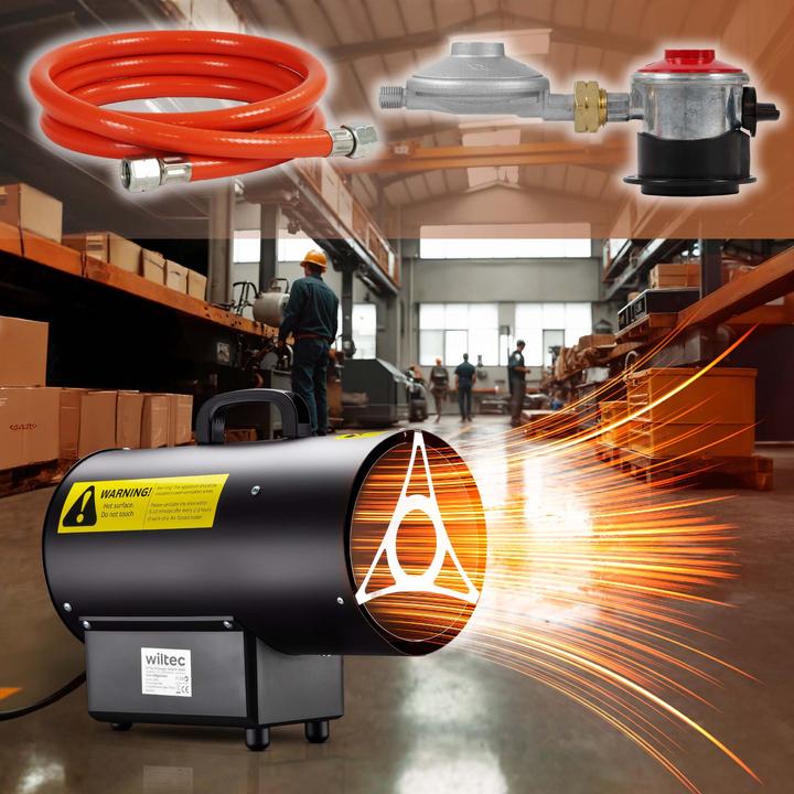Actual product image Wiltec Gasheizgebläse 15kW Heizkanone 30W Gasdruckminderer Spanien 700mbar (15000 W)