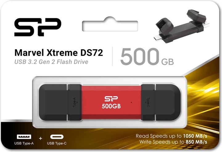 Actual product image Silicon Power 500GB USB Stick USB Typ A+C 1050/850MB's red (500 GB, USB-A, USB-C)