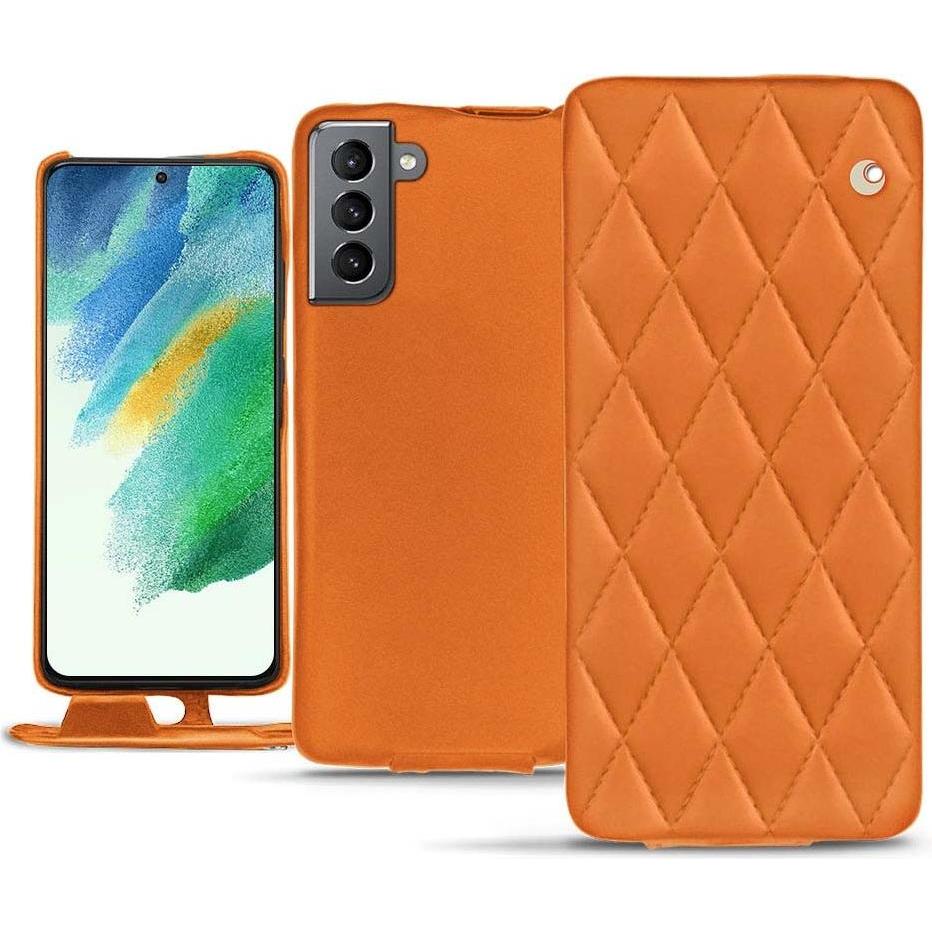 Noreve Lederschutzhülle vertikal (Samsung Galaxy S21 FE), Smartphone Hülle, Orange