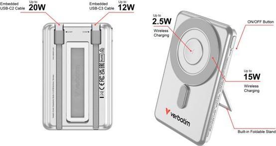 Image du produit Verbatim CnG 2C PB Wless 5000mAh Slvr (5000 mAh, 20 W, 35.80 Wh)