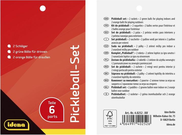 Immagine prodotto Idena Set pickleball 2 racchette/4 palline 6 pezzi