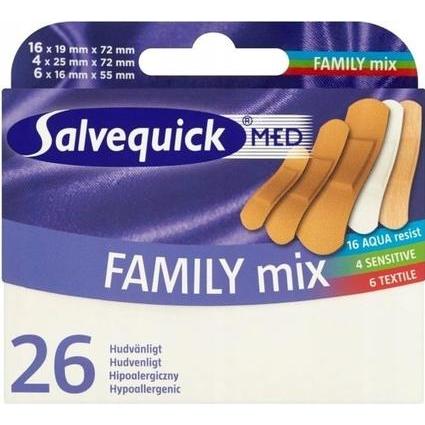 Salvequick, Pflaster, Aqua Resist Textile Sensitive Family Mix Plasters 26Pcs. (26 x)