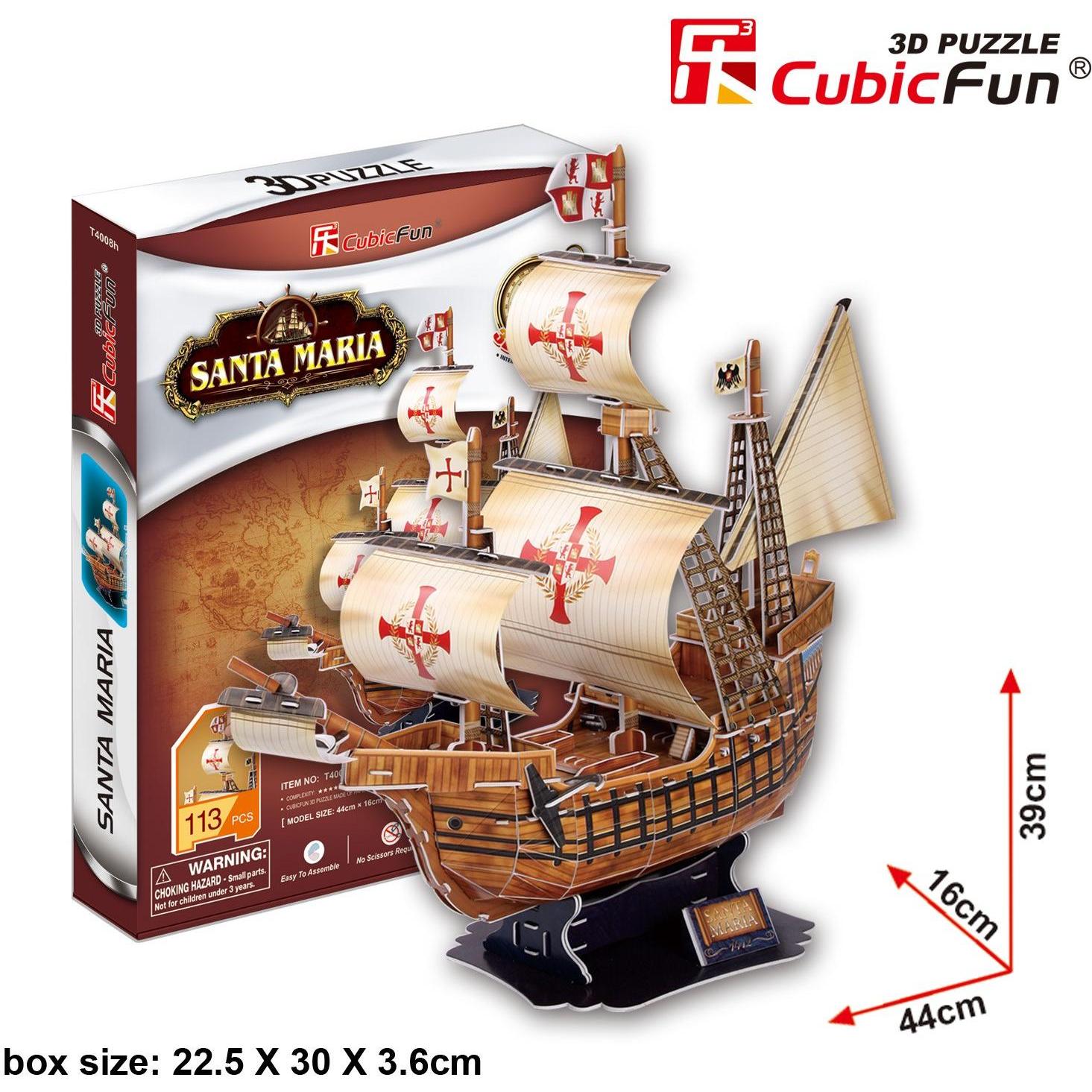 Cubicfun Puzzle 3D Nave a vela Santa Maria (113 pezzi)