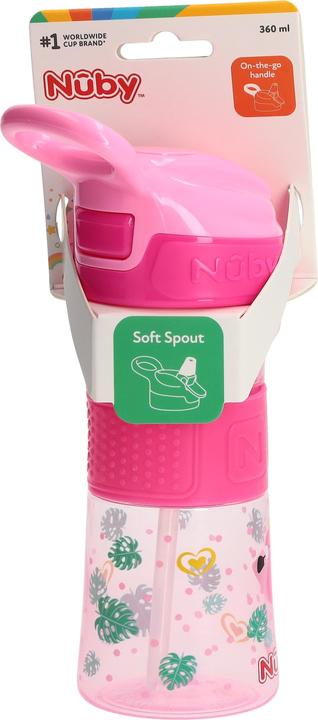 Immagine prodotto Nuby Tazza Reflex con cannuccia da 360 ml e manico in silicone con beccuccio morbido e incernierato (360 ml)