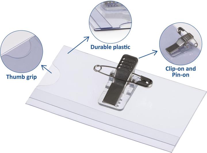 Image du produit Europel Étiquette de nom, avec pince combinée, 40 x 75 mm