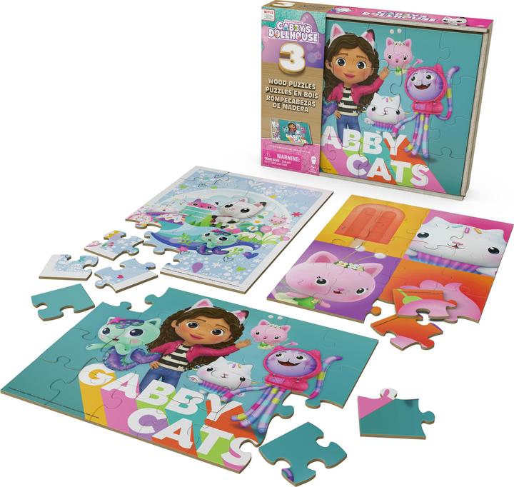 Produktbild Spin Master 3 Holz-Puzzles von Gabby’s Dollhouse, 12-teiliges und 16-teilige Puzzles für Kinder mit Holzbox zur (16 Teile)