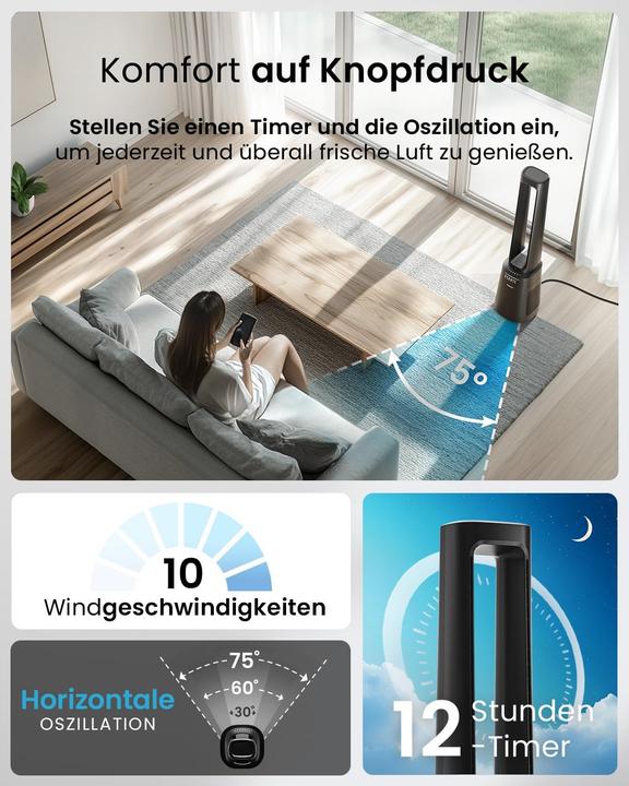 Produktbild Breeze OmniAir Turmventilator mit Luftreiniger & HEPA Filter (62 dB)