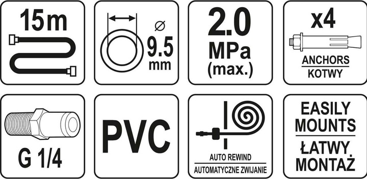 Produktbild Yato Profi Druckluft-Automatik-Schlauchtrommel 15m Ø9,5mm YT-24245