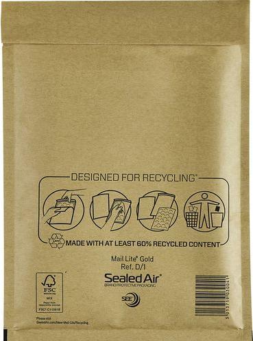 Actual product image Sealed Air Mail Lite D/1 Gold bubble envelopes without window 200 mm x 270 mm (100 x)