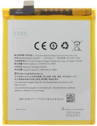 Actual product image OnePlus BLP637 Battery for 5 3300mAh Li-Ion (OEM)