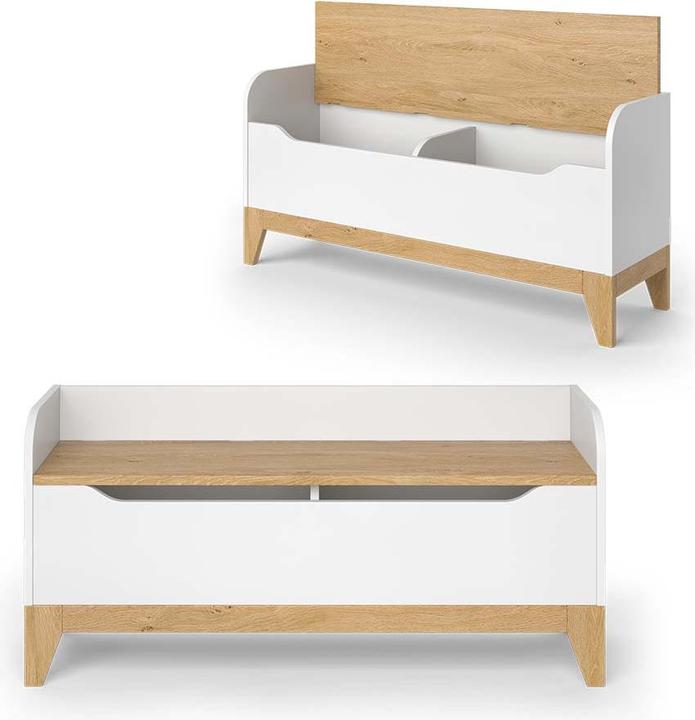 Produktbild VitaliSpa Spielzeugtruhe Malia, Weiss/Eiche, 107.2 x 50 cm mit Sitzbank