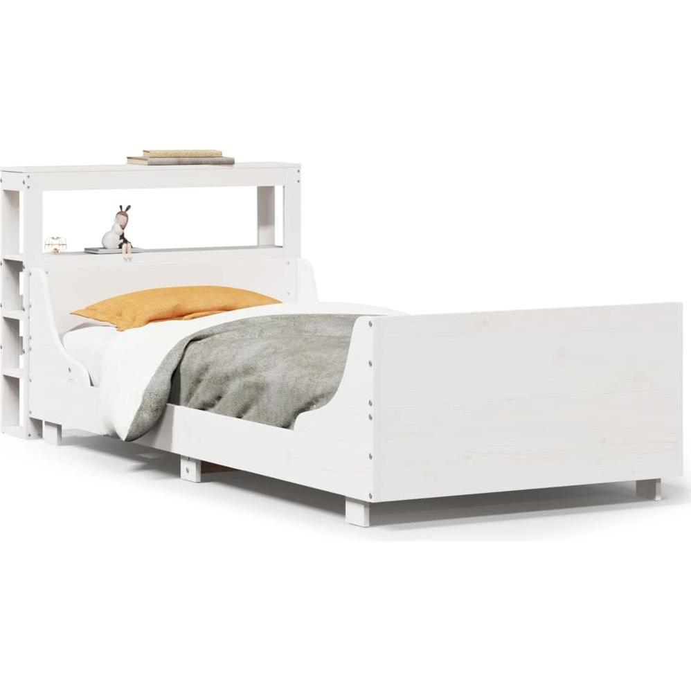 VidaXL, Bett, Massivholzbett Holzbett Bett Doppelbett Kopfteil Weiss 135x190cm Kiefer (135 x 190 cm)