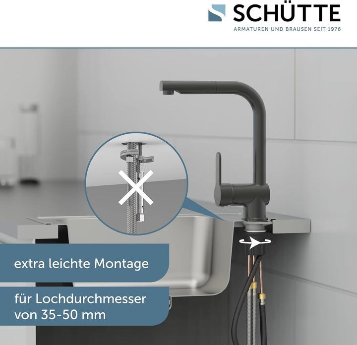 Actual product image Schütte Kitchen tap LONDON sink mixer tap Graphite matt Extendable Swivelling 79720