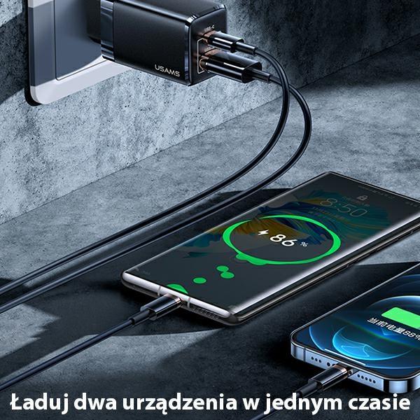Actual product image Usams Ład. siec. T41 USB-C+USB GaN 47W PD+QC (only head) Fast Charging czarny/black CC137TC01 (US-CC (47 W, 2 ports)