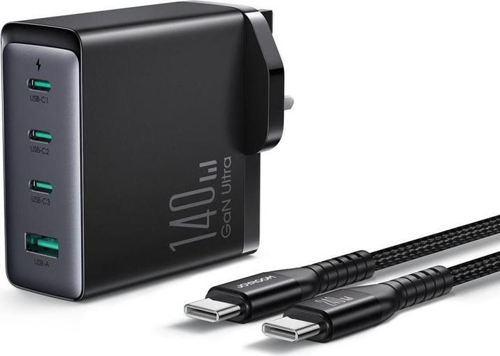 Joyroom GaN charger UK JR-TCG05UK 140W 3x USB-C USB-A + USB-C / USB-C cable 240W 1.2m (140 W, 4 ports)