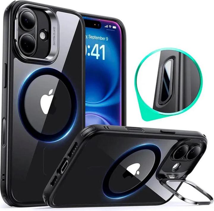Produktbild ESR - Classic Hybrid HaloLock Kickstand - iPhone 16 - Clear Black (Apple iPhone 16)