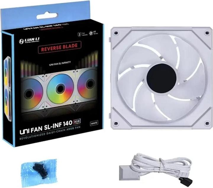 Produktbild Lian-Li UNI FAN SL-INF Wireless Lüfter, ARGB, PWM - Reverse Blade, 140mm, weiss (140 mm, 1x)