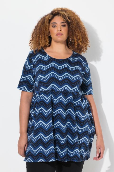 Immagine prodotto Ulla Popken Maglia dal taglio lungo e svasato con design a spina di pesce, scollo a girocollo e maniche a 3/4 (50, 52)