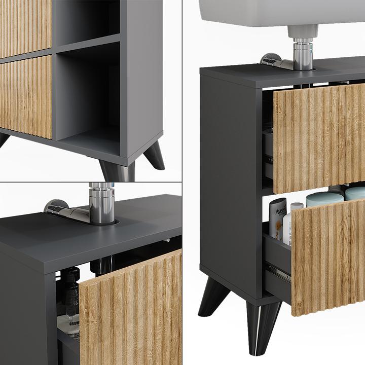 Produktbild Vicco Waschbeckenunterschrank Leano, Anthrazit/Bergeiche, 60 x 62 cm mit 2 Schubladen