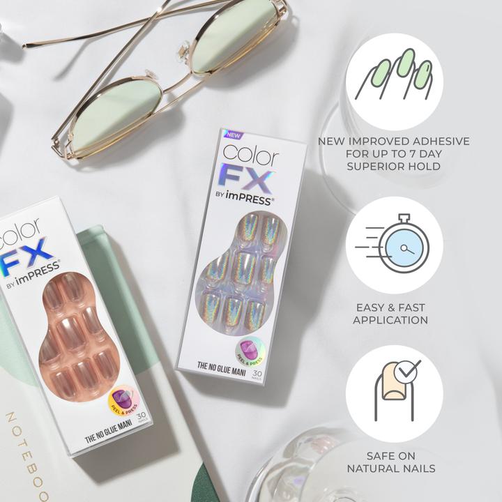 Produktbild KISS Glue-on nails ImPRESS Color FX - Rebel 30 pcs (Kunstnägel, Rebel Light White)