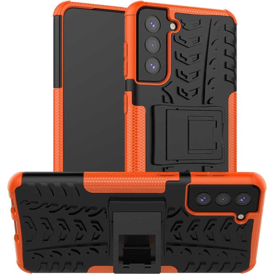 König Design Hülle Handy Schutz für Samsung Galaxy S21 Plus Case Cover Tasche Etuis Orange (Samsung Galaxy S21+), Smartp...